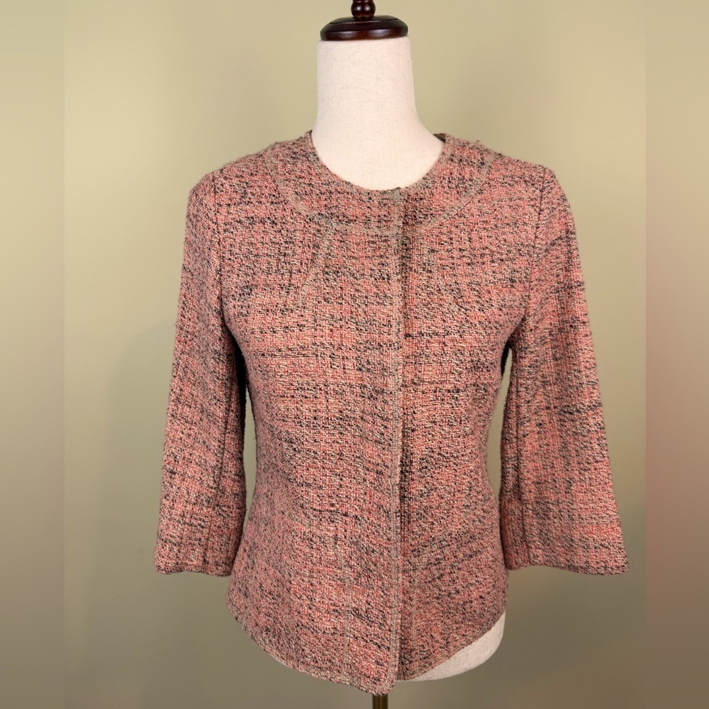 J Jill tweed jacket coral and pink tones with snap front size XS preowned
